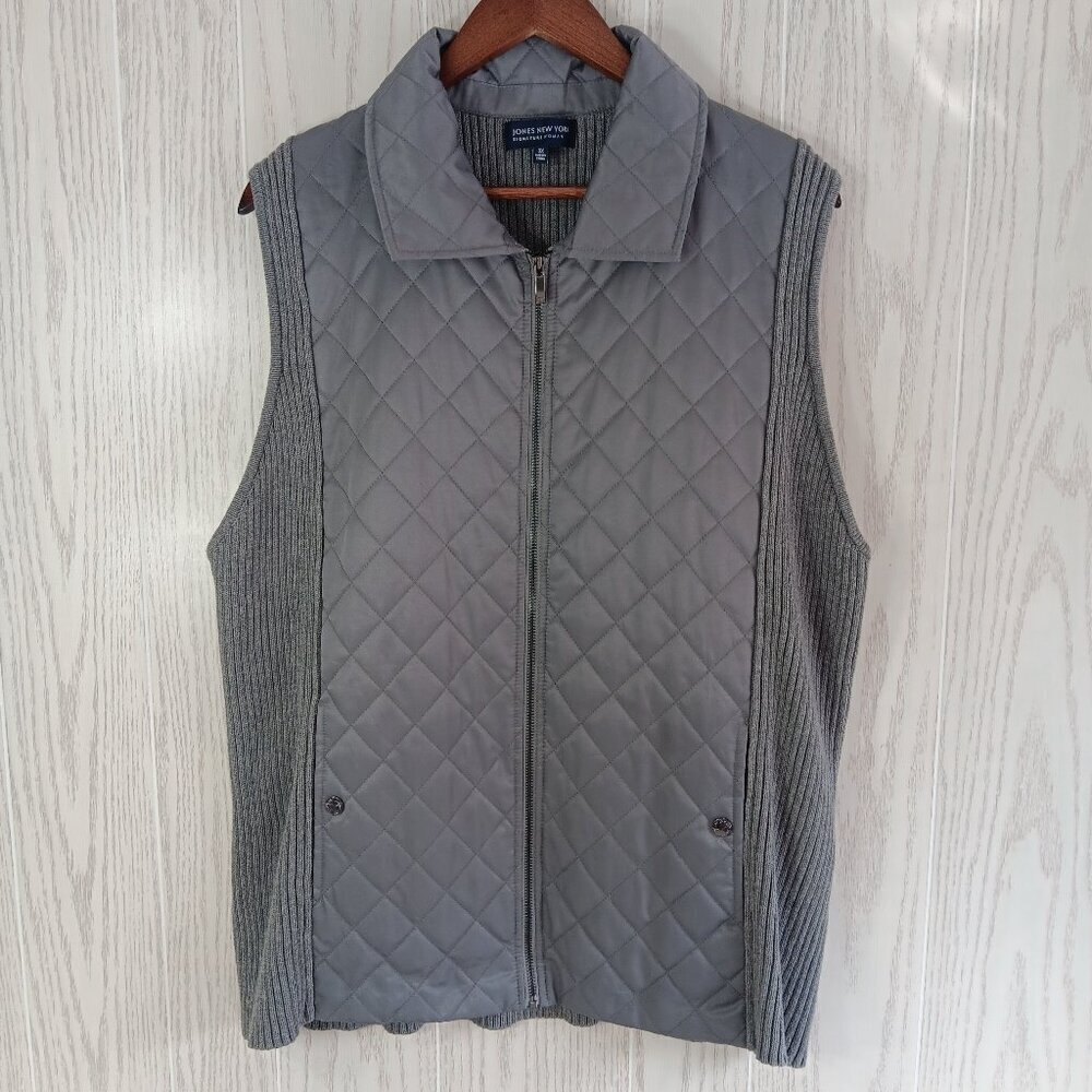 Jones New York Signature Vest Gray Zip Up Front Pockets Womens Size 3X